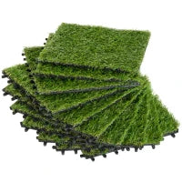 Piastrelle da Giardino con Erba Sintetica 30x30cm 10 Pezzi, Prato Artificiale Densità 6500, Verde