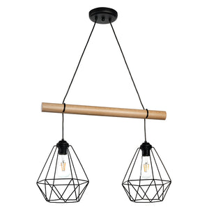 5016/2G - Lampadario In Sospensione Baldo 2 Luci Con Gabbiette