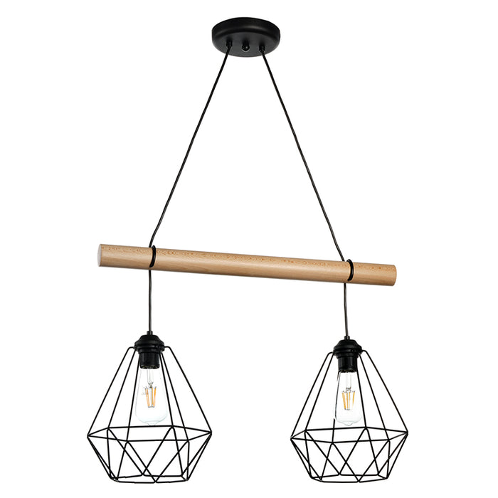 5016/2G - Lampadario In Sospensione Baldo 2 Luci Con Gabbiette