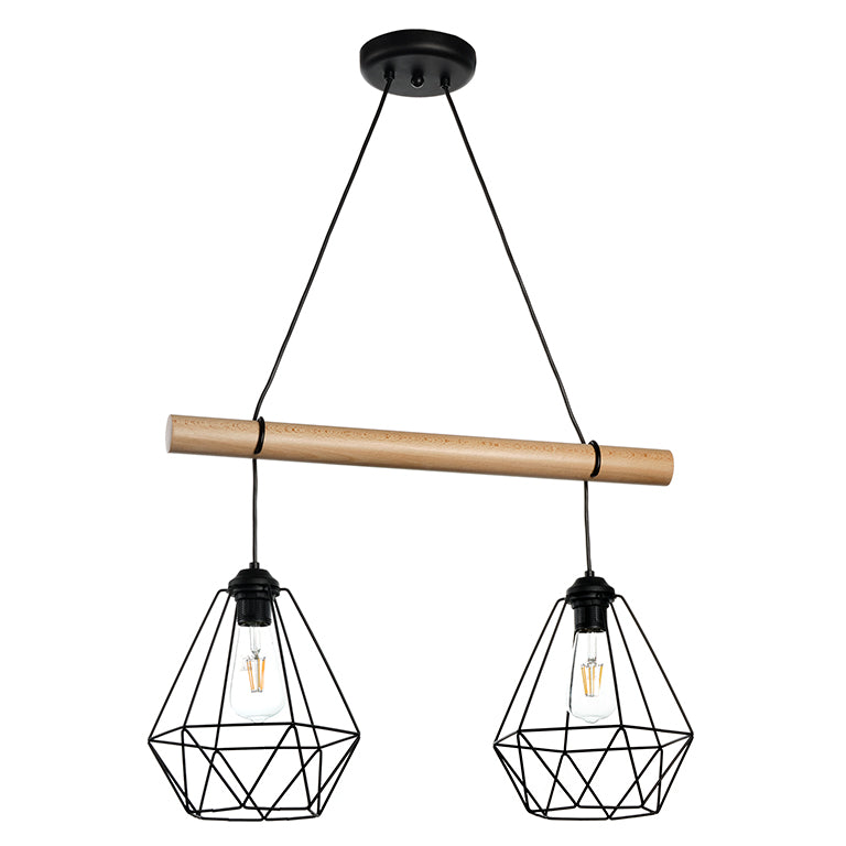 5016/2G - Lampadario In Sospensione Baldo 2 Luci Con Gabbiette