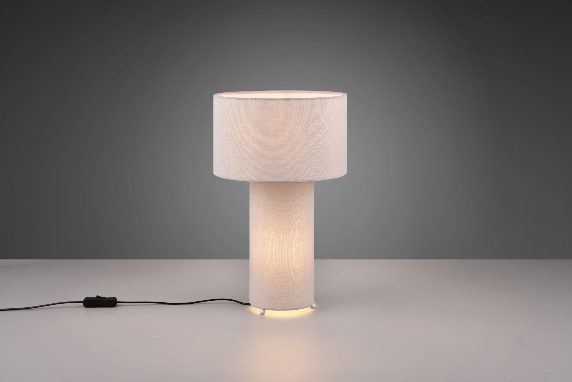 BALE LAMPADA DA TAVOLO BASE ILLUMINATA E PARALUME TESSUTO GRIGIO PASTELLO H. 40CM 2 LUCI ATTACO E27