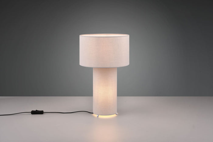 BALE LAMPADA DA TAVOLO BASE ILLUMINATA E PARALUME TESSUTO GRIGIO PASTELLO H. 40CM 2 LUCI ATTACO E27