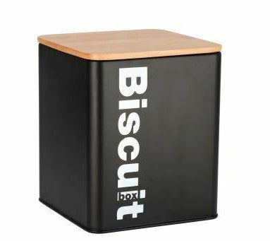 BARATTOLO BISCOTTI IN METALLO CON COPERCHIO IN BAMBOO Nero