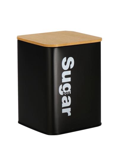 BARATTOLO ZUCCHERO IN METALLO CON COPERCHIO IN BAMBOO Nero