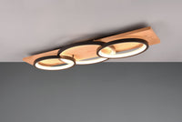 BARCA PLAFONIERA LED 40W 4700lm, 3000K TRIPLA ELLISSE METALLO BIANCO E LEGNO NATURALE CON DIMMERAZIONE AD INTERRUTTORE L. 97CM