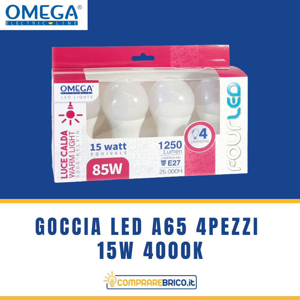 GOCCIA LED : Set in scatola 4Pz A65-15W 4000K D12G12 Driver HQ