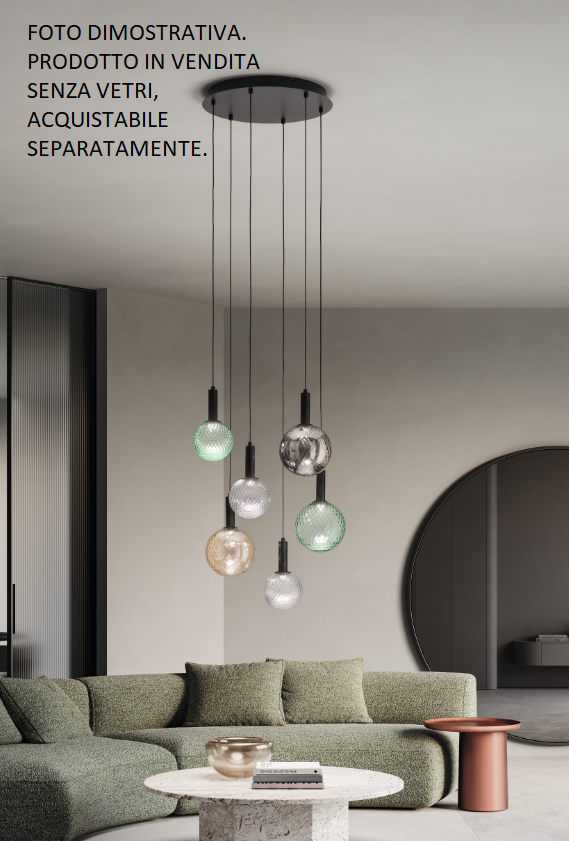 BASE TONDA PER SOSPENSIONE GOLF A LED 6 LUCI 3000K 3847LM 72W NERO MATTO