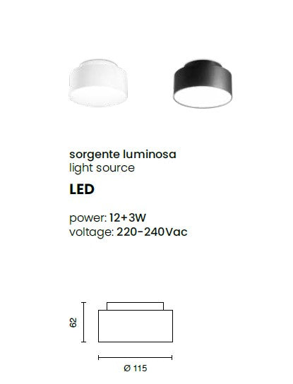 BAUM PLAFONIERA DOPPIA EMISSIONE LED 3000K 1360LM 12+3W IP20 NERO