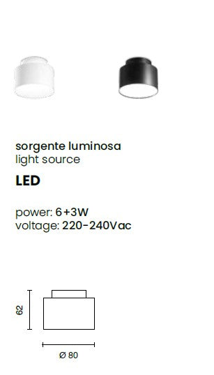 BAUM PLAFONIERA DOPPIA EMISSIONE LED 3000K 720LM 6+3W IP20 NERO