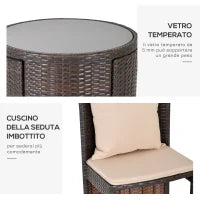Set Tavolino Sedie da Esterno e Giardino in Rattan Marrone e Beige