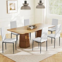 Set da 6 Sedie da Pranzo Moderne Rivestite in Lino Sintetico con Schienale Alto e Gambe in Metallo 41x50x97 cm Bianco