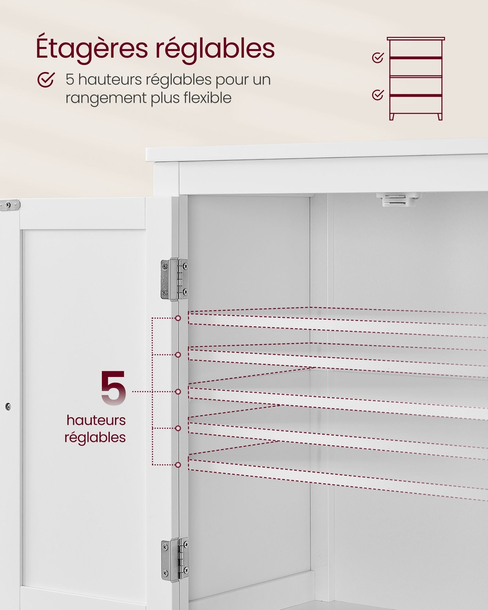 Mobiletto da bagno mobiletto da cucina mobiletto con 2 cassetti e 2 ante ripiani regolabili 30 x 60 x 110 cm bianco 12_0004023