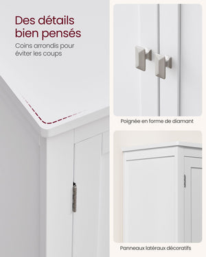 Mobiletto da bagno mobiletto da cucina mobiletto con 2 cassetti e 2 ante ripiani regolabili 30 x 60 x 110 cm bianco 12_0004023