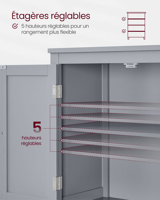 Mobiletto da bagno mobiletto da cucina mobiletto con 2 cassetti e 2 ante ripiani regolabili 30 x 60 x 110 cm grigio 12_0004025