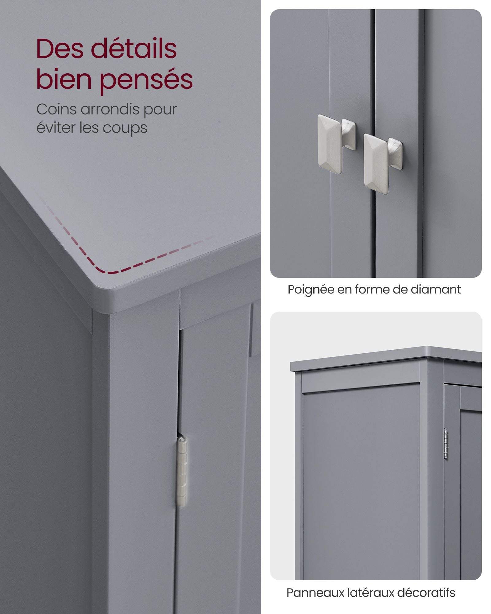 Mobiletto da bagno mobiletto da cucina mobiletto con 2 cassetti e 2 ante ripiani regolabili 30 x 60 x 110 cm grigio 12_0004025