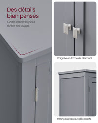 Mobiletto da bagno mobiletto da cucina mobiletto con 2 cassetti e 2 ante ripiani regolabili 30 x 60 x 110 cm grigio 12_0004025