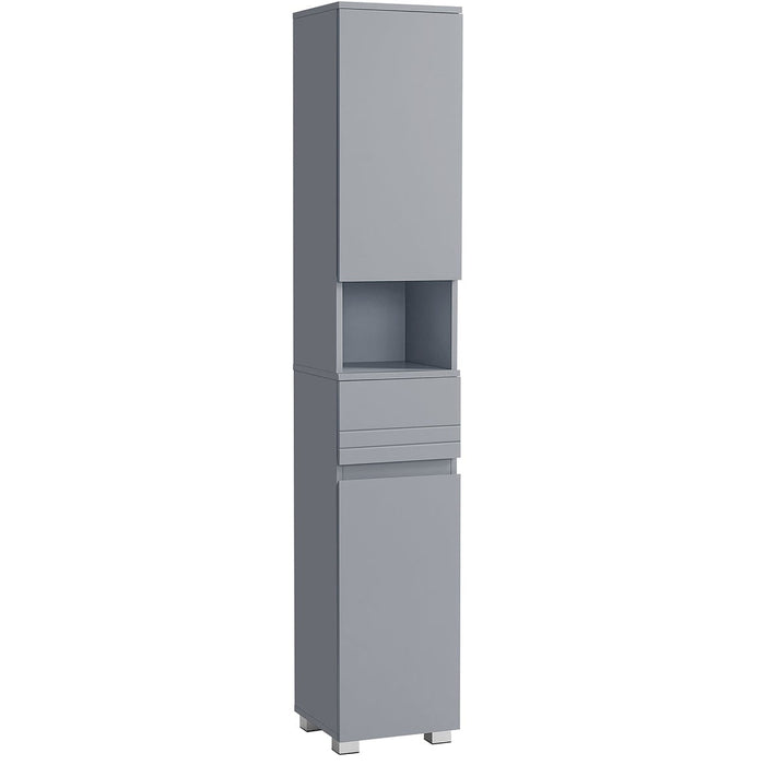 Mobiletto bagno colonna contenitore con cassetto ripiani regolabili scomparti 30 x 30 x 170 cm grigio 12_0004019