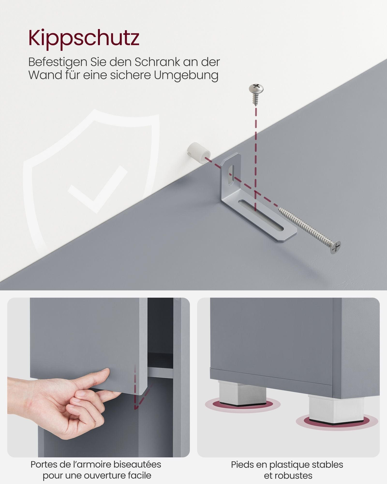 Mobiletto bagno colonna contenitore con cassetto ripiani regolabili scomparti 30 x 30 x 170 cm grigio 12_0004019