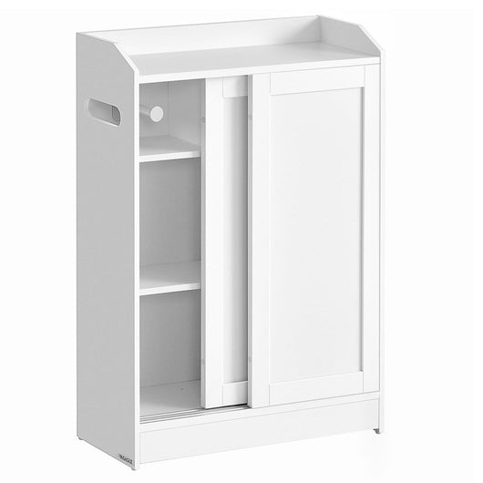 Mobiletto per WC mobiletto per il bagno porta carta igienica e scopino ante scorrevoli ripiani regolabili 20 x 60 x 80 cm bianco 12_0006595