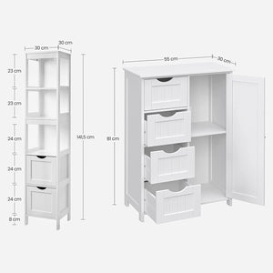 Set di 2 mobili da bagno con cassettiera aperta stile moderno soggiorno cucina bianco 12_0004029