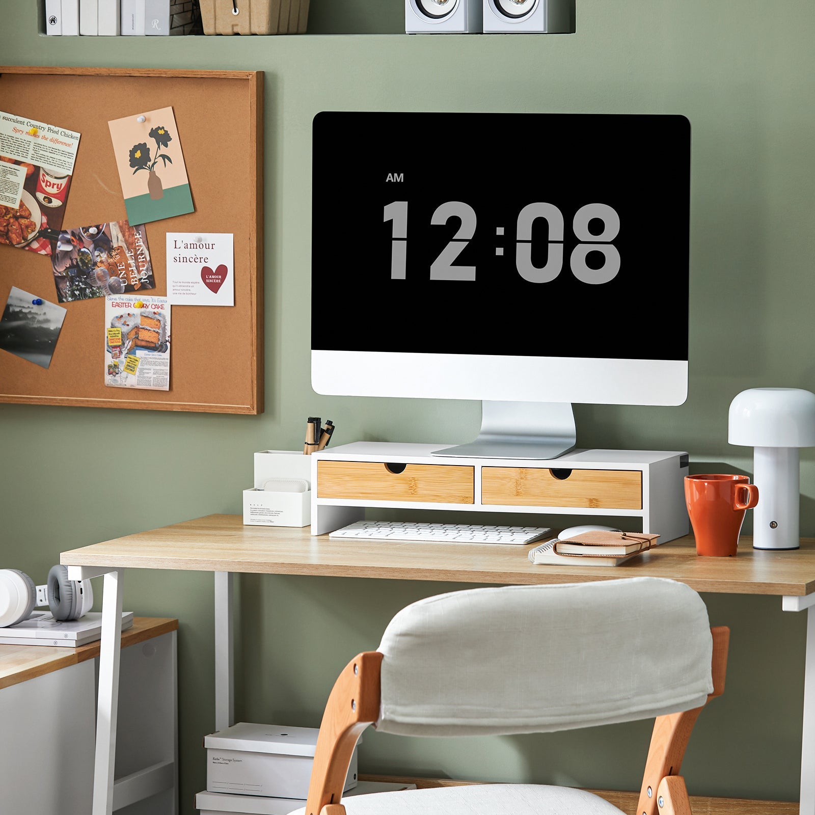 supporto per monitor pc scrivania Organizer scrivania rialzo monitor Con 2 cassetti BBF02-WN