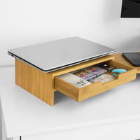 Supporto Monitor pc da scrivania per 2 Monitors Angoli Girevole con 2 cassetti e Gomma Antiscivolo in Legno massello di bambù BBF04-N