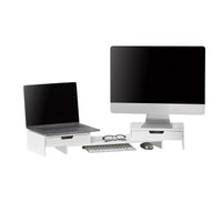 Supporto Monitor pc da scrivania per 2 Monitors Angoli Girevole con 2 Organizzatore cassetti Supporto per Monitor di bambù Bianco BBF04-W