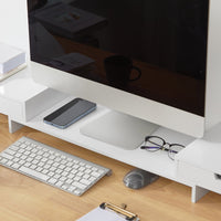 Supporto Monitor pc da scrivania per 2 Monitors Angoli Girevole con 2 Organizzatore cassetti Supporto per Monitor di bambù Bianco BBF04-W