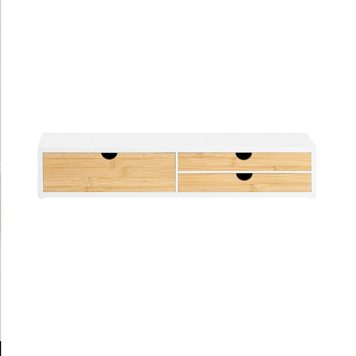 supporto per monitor con 3 cassetti Bianco-Naturale 60x22x11 cm BBF11-WN