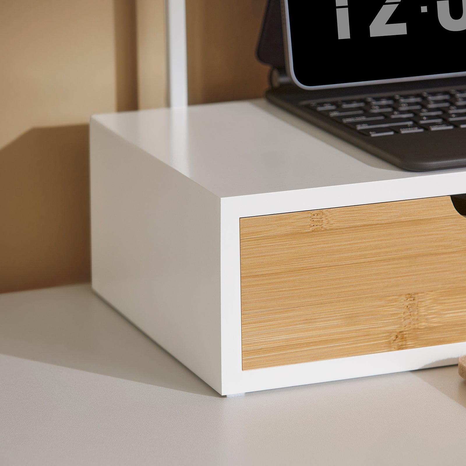 supporto per monitor con 3 cassetti Bianco-Naturale 60x22x11 cm BBF11-WN