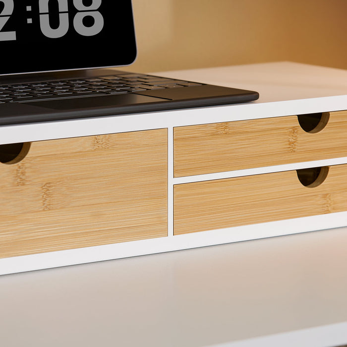 supporto per monitor con 3 cassetti Bianco-Naturale 60x22x11 cm BBF11-WN