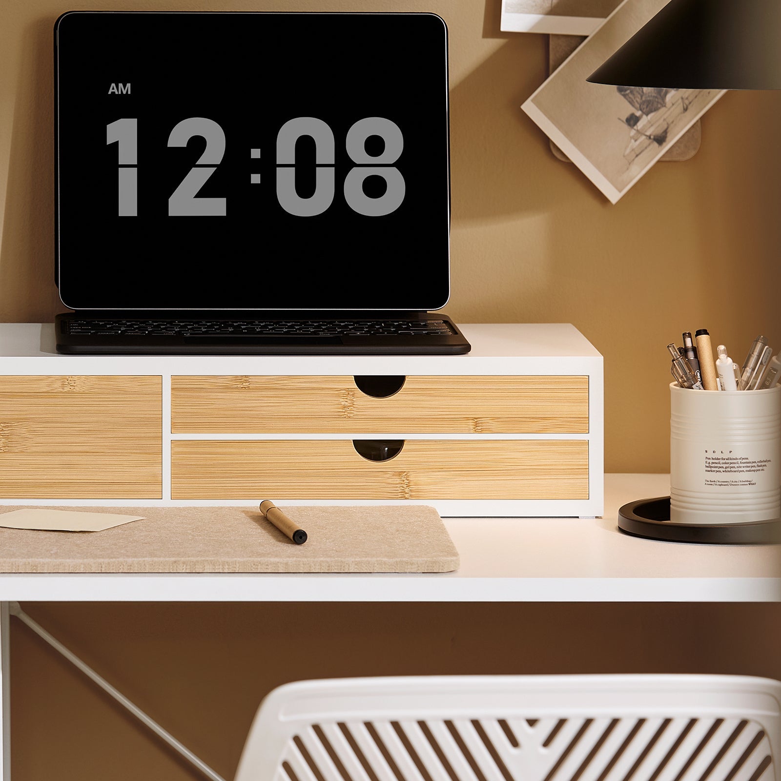 supporto per monitor con 3 cassetti Bianco-Naturale 60x22x11 cm BBF11-WN