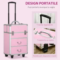 Valigetta Porta Trucchi Professionale, Trolley Make Up Rinforzato con Blocco a 2 Chiavi e Ruote, 36x23x58 cm, Rosa