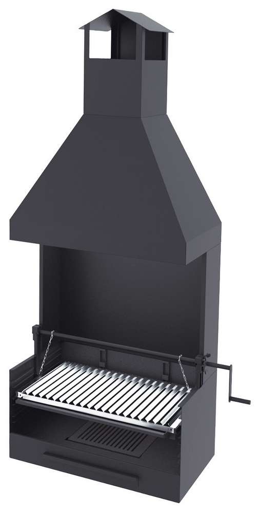 BBQ a carbonella e legna Griglia in acciaio inox da 60 cm - Con sollevatore paravento e cappa