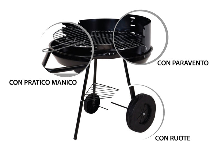 Barbeque Esterno A Carbonella Griglia Estate Campeggio In Acciaio Mod Winnipeg