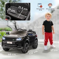 Macchina Elettrica per Bambini 3-6 Anni con Telecomando, Luci LED e Clacson, in PP e Metallo, 110x68x52 cm, Nero