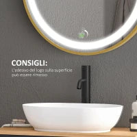 kleankin Specchio Bagno con Luce LED, Luminosità Regolabile a 3 Tonalità e Funzione Memoria, Ø60 cm, Oro