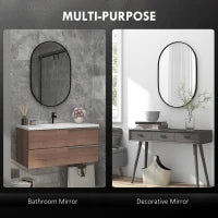 Specchio Bagno Ovale da Parete con Cornice in Alluminio, Verticale o Orizzontale, 60x90cm, Nero