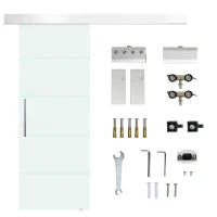 Porta Scorrevole in Vetro Smerigliato e Satinato con Binario e Maniglia per Bagno Cucina 210cm