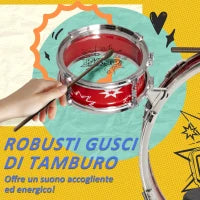 Batteria per Bambini 3-6 Anni a 7 Pezzi con Sgabello e Bacchette, in Plastica e Metallo, 72x29x56 cm, Rosso