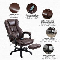 Sedia da Ufficio Massaggiante e Girevole con Funzione Reclinabile, 68,5x68,5x119-127 cm, Marrone