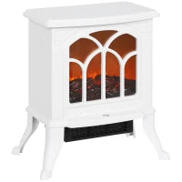 Camino Elettrico da Terra 750/1500 W con 2 Livelli di Potenza, Effetto Fiamma, Area di Copertura 15-20 m² Bianco