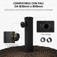 Base per Ombrellone da Giardino Rotonda a 4 Ruote con Freni, in Acciaio e Resina, Ø52x41 cm, Bronzo e Nero