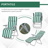 Sedia Sdraio da Spiaggia da 2 Pezzi Pieghevole e Reclinabile, Lettini Prendisole da Giardino con Cuscino Imbottito, Verde e Bianco