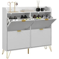 Mobile Porta Scarpe 4 Ribaltabili, con Ripiano Regolabile, Contenitore Scarpe, 106 x 24 x 102 cm, Bianco