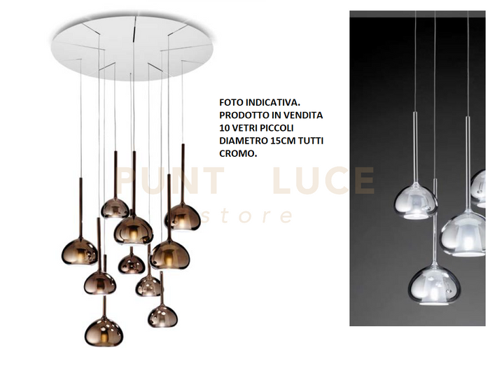 BEBA LAMPADARIO A SOSPENSIONE TONDO 10 LUCI VETRI CROMO ATTACCO G9 D.15CM