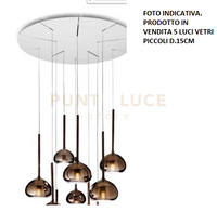 BEBA  LAMPADARIO A SOSPENSIONE TONDO 5 LUCI VETRI BRONZO ATTACCO G9 D.15CM