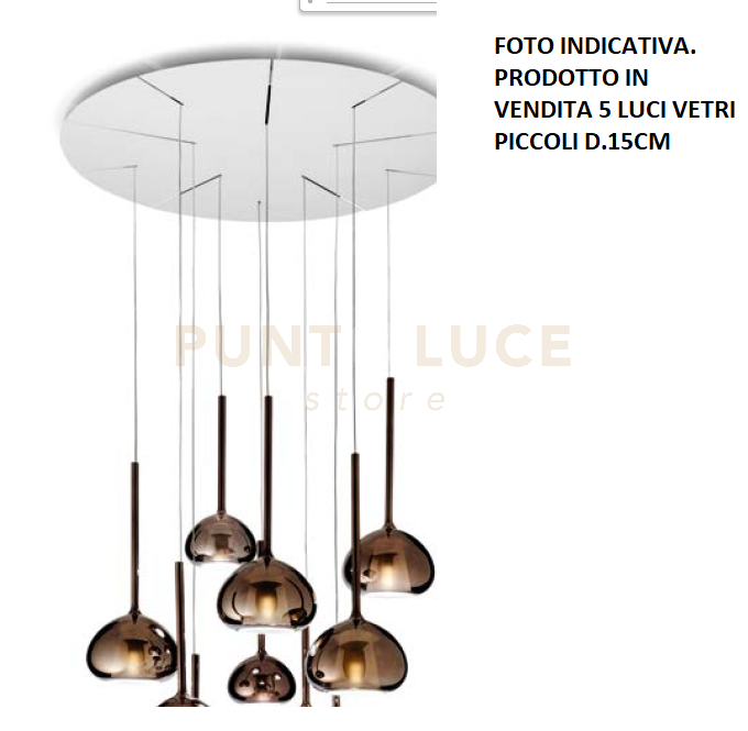 BEBA  LAMPADARIO A SOSPENSIONE TONDO 5 LUCI VETRI BRONZO ATTACCO G9 D.15CM