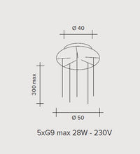 BEBA  LAMPADARIO A SOSPENSIONE TONDO 5 LUCI VETRI BRONZO ATTACCO G9 D.15CM