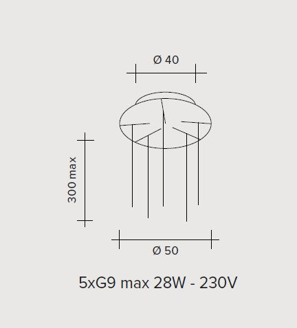 BEBA  LAMPADARIO A SOSPENSIONE TONDO 5 LUCI VETRI BRONZO ATTACCO G9 D.15CM